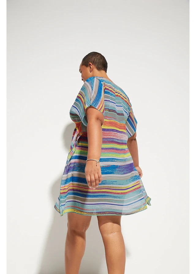 Rochie-tunică de plajă, sustenabilă, culoare: dungat multicolor