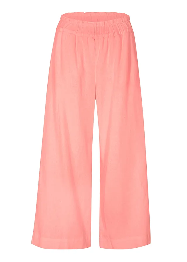 Pantaloni culotte din material subțire cu in, lungi până la gambe