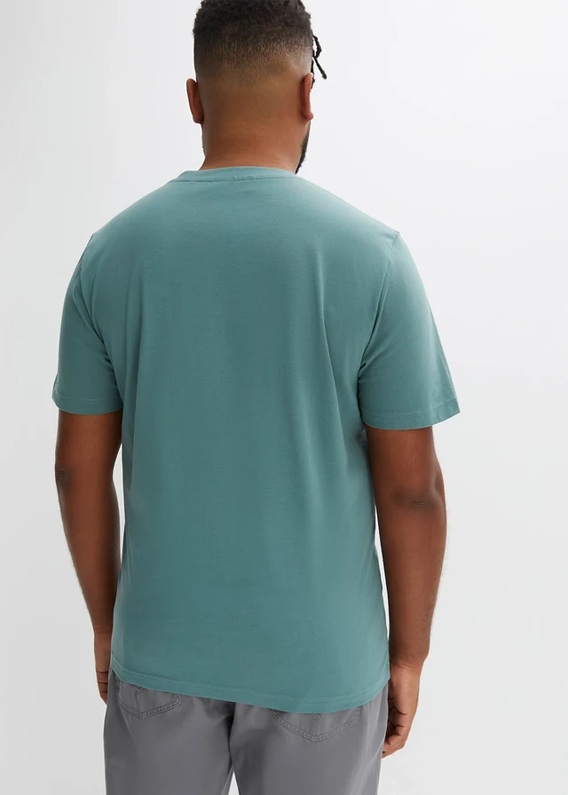 Lot de 2 T-shirts col tunisien 100 % coton, Couleur: bleu foncé+gris vert