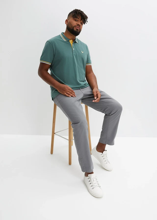 Piqué-poloshirt, korte mouwen (set van 2), Kleur: lichtindigo+grijsgroen