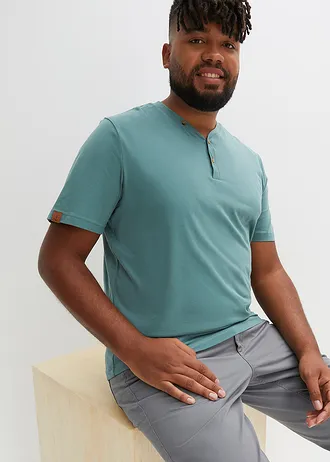 Koszulka z dekoltem henley z czystej bawełny organicznej (2 szt.), kolor: granatowy+szarozielony