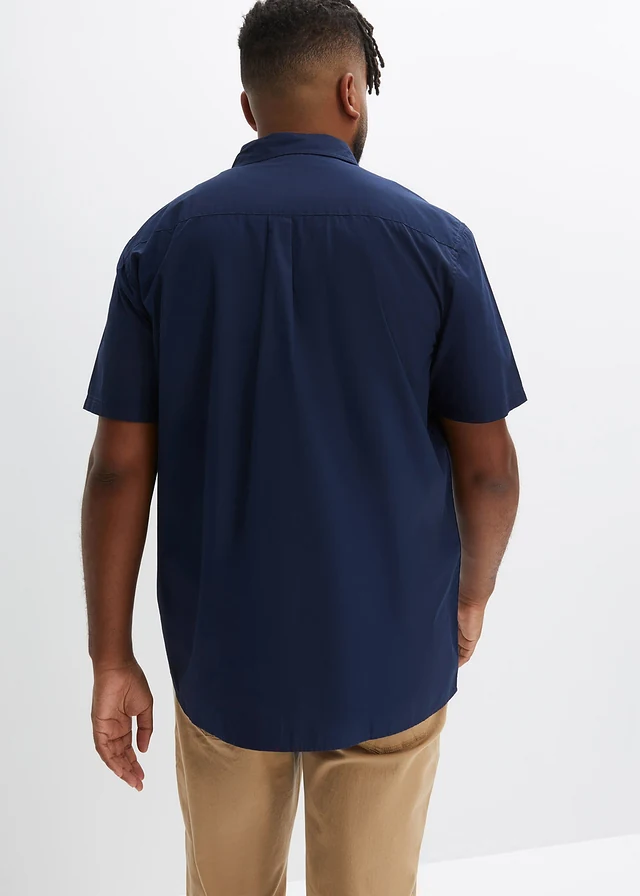 Overhemd van katoen met korte mouwen, Kleur: donkerblauw