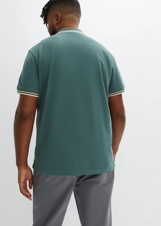 Lot de 2 polos en maille piquée 100% coton, Couleur: indigo clair + gris vert