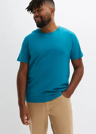 Lot de 5 T-shirts, Couleur: jaune + turquoise cobalt + gris chiné + bleu foncé