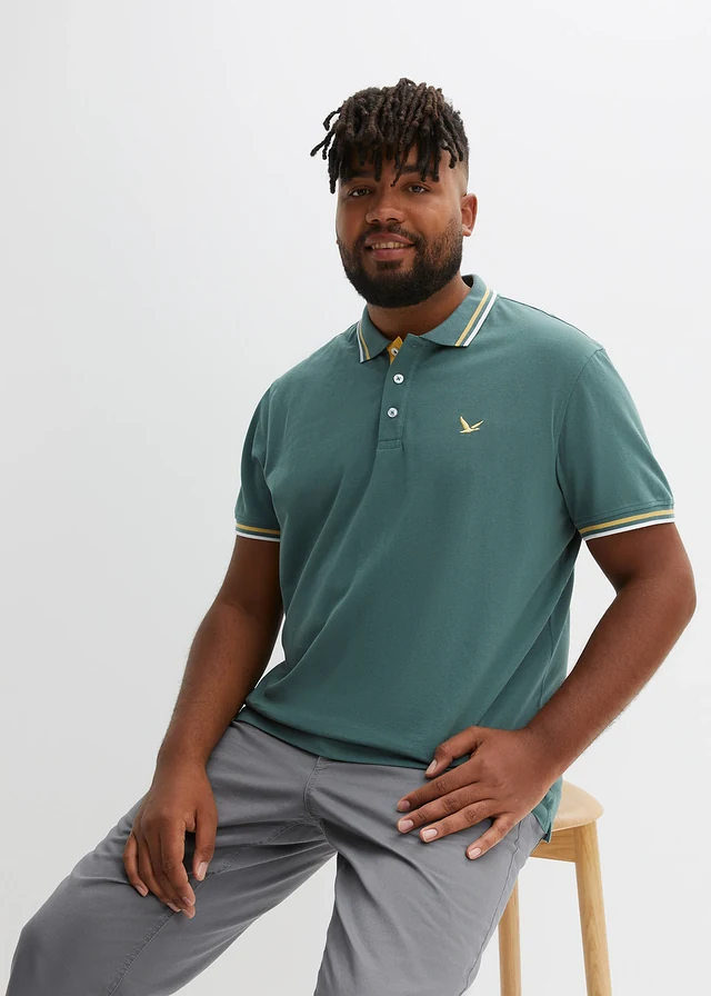 Lot de 2 polos en maille piquée 100% coton, Couleur: indigo clair + gris vert