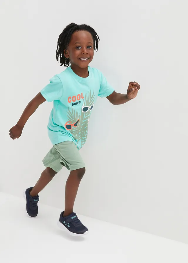 Jongens T-shirt en korte broek van biologisch katoen (2-dlg. set) • aquamarijngroen met print+pijnboomgroen • bonprix online shop