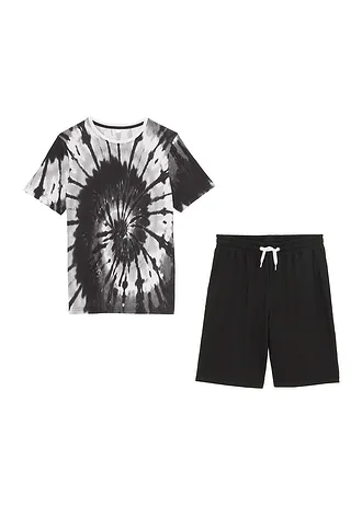 Tricou și bermude de jerse din bumbac organic 100% (set/2 buc.) • negru-alb cu imprimeu • magazin bonprix