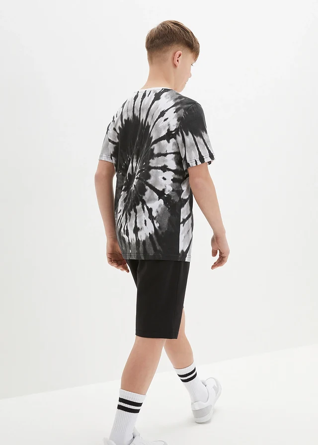 Jongens T-shirt en jersey bermuda (2-dlg. set) van biologisch katoen, Kleur: zwart/wit gedessineerd