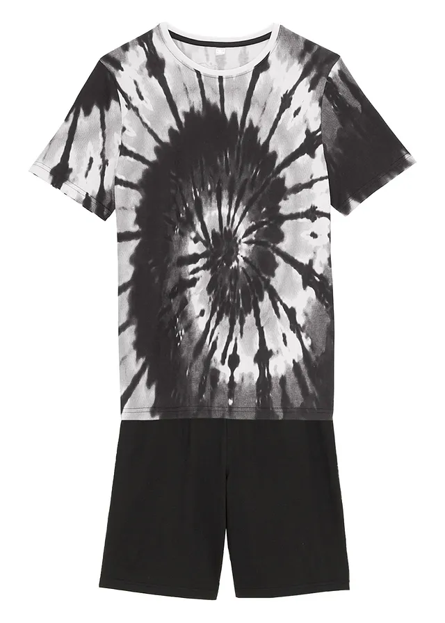 Jongens T-shirt en jersey bermuda (2-dlg. set) van biologisch katoen, Kleur: zwart/wit gedessineerd