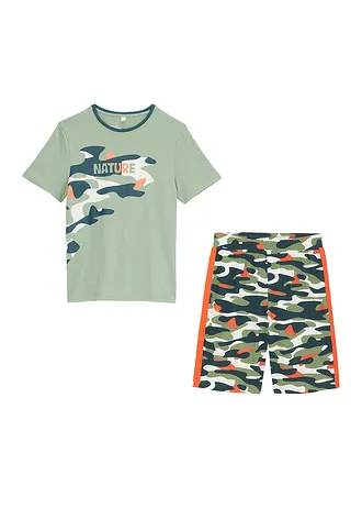 Póló és rövidnadrág tiszta pamutból (2-részes szett) • fenyőzöld-grafikai mintás • bonprix áruház