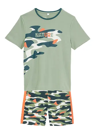 Póló és rövidnadrág tiszta pamutból (2-részes szett) • fenyőzöld-grafikai mintás • bonprix áruház