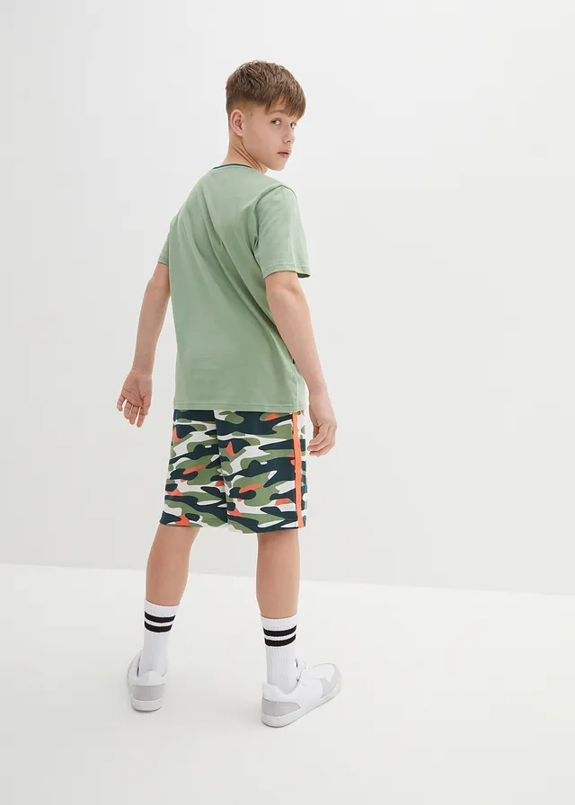 Jongens T-shirt en korte broek van katoen (2-dlg. set), Kleur: pijnboomgroen