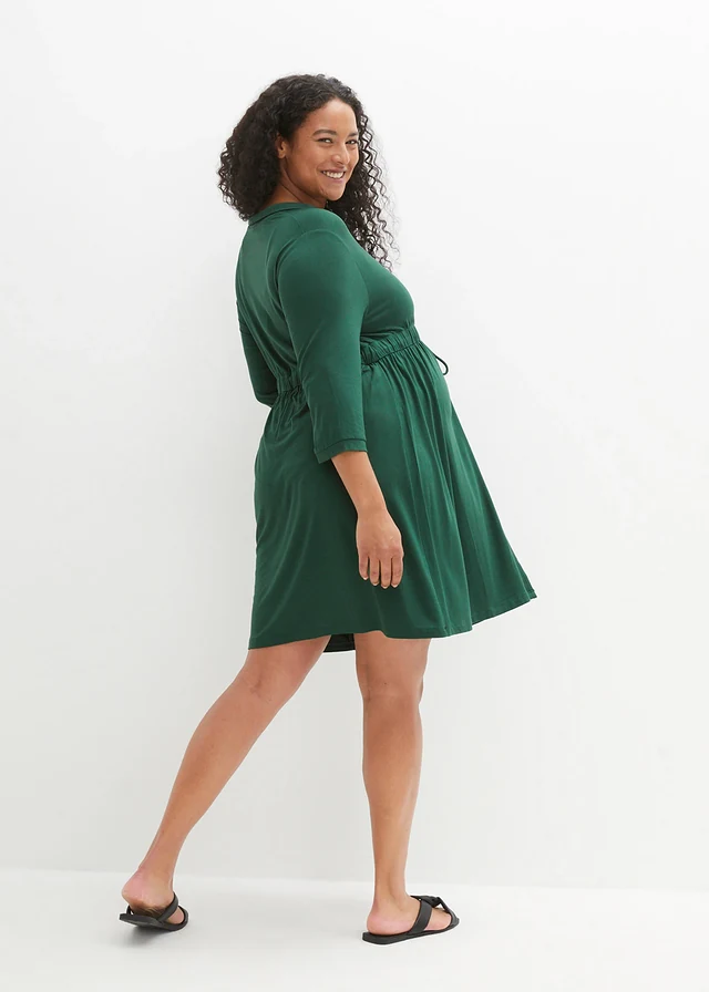Robe de grossesse et d'allaitement avec col, Couleur: vert foncé
