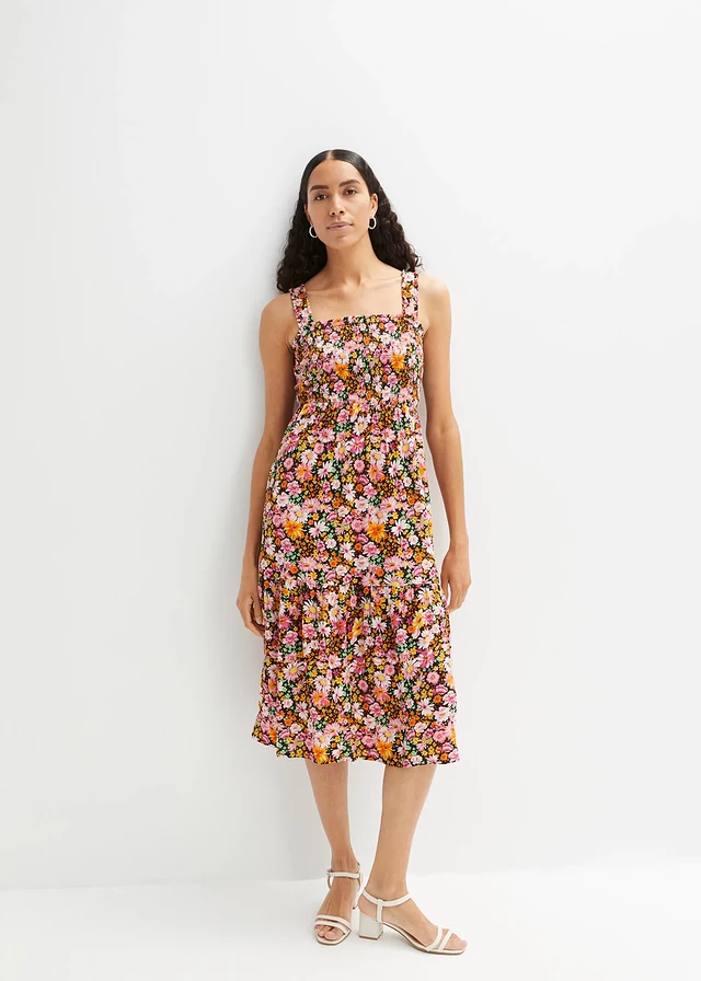 Gedessineerde midi jurk • pink-groen gebloemd • product-page.page-title-suffix
