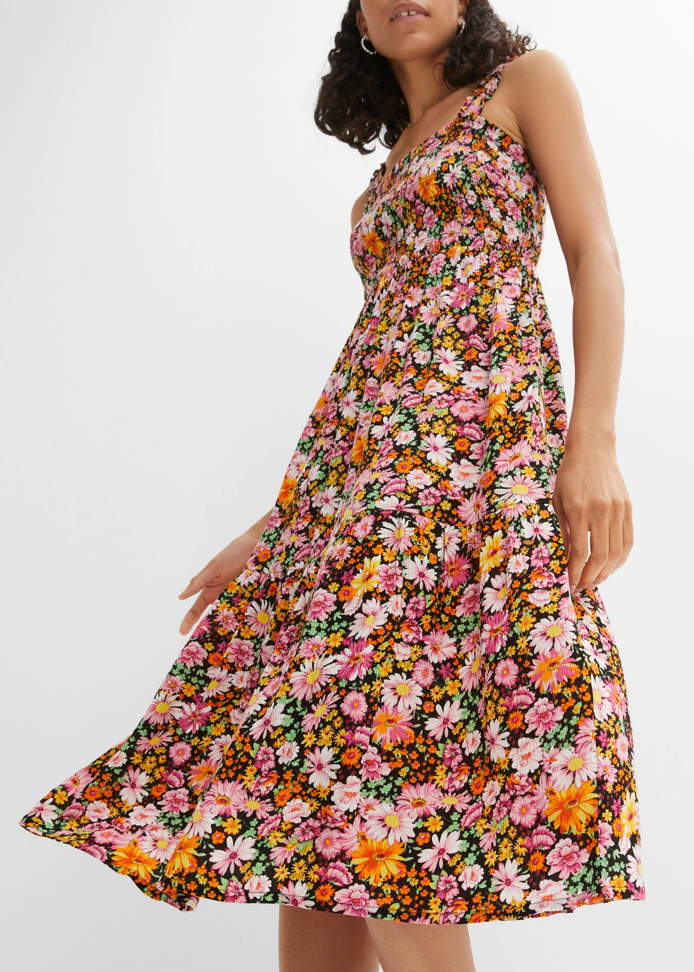 Midi šaty s potiskem • pink-zelená s květy • bonprix obchod