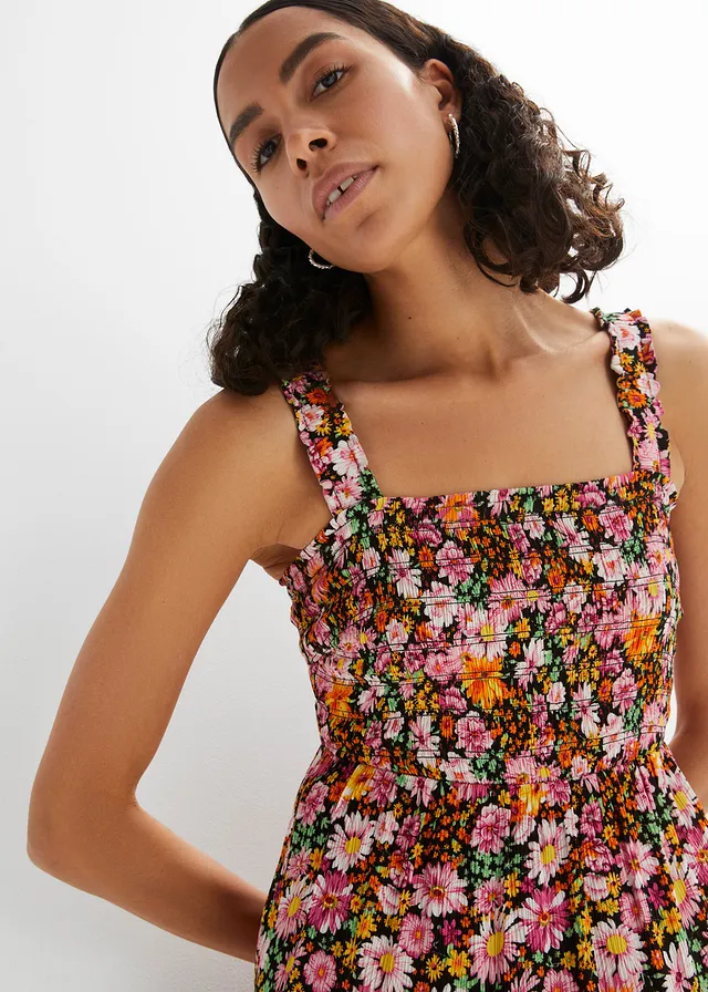 Gedessineerde midi jurk • pink-groen gebloemd • product-page.page-title-suffix