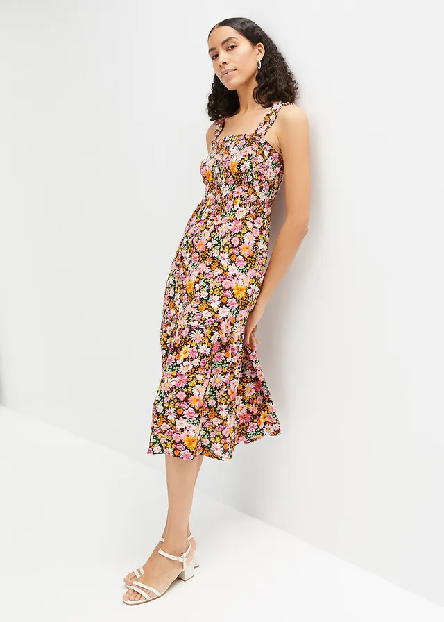 Gedessineerde midi jurk • pink-groen gebloemd • product-page.page-title-suffix