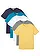 T-shirt (set van 5), Kleur: geel+kobaltturkoois+grijs gemêleerd+donkerblauw