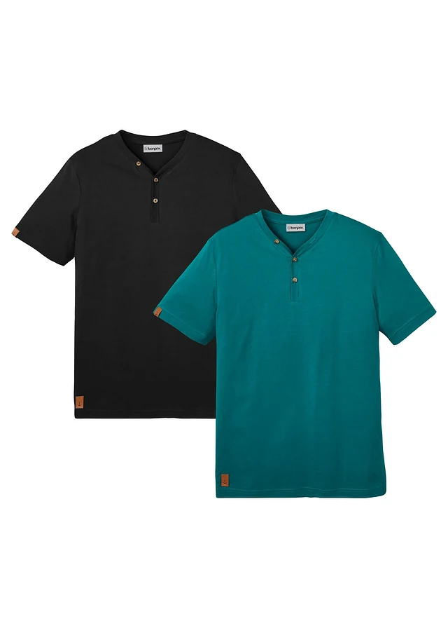 Lot de 2 T-shirts col tunisien 100 % coton