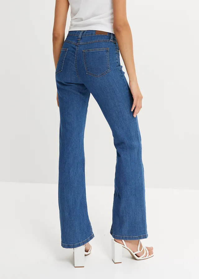 Bootcut stretch jeans, mid waist, Kleur: blauw denim