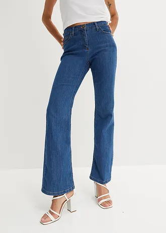 Bootcut stretch jeans, mid waist, Kleur: blauw denim