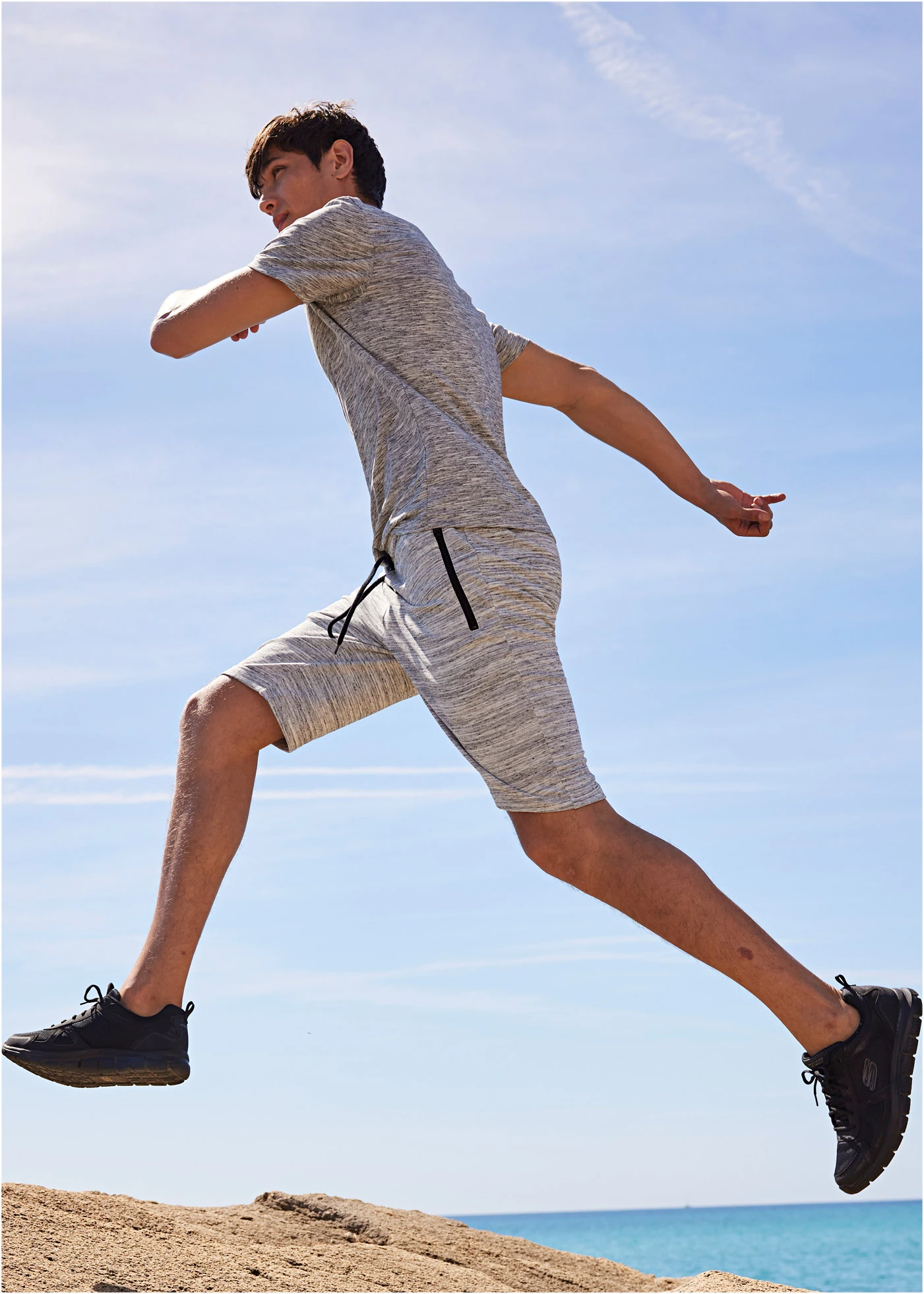 T-shirt (set van 2) • donkerblauw gemêleerd+grijs gemêleerd • bonprix online shop