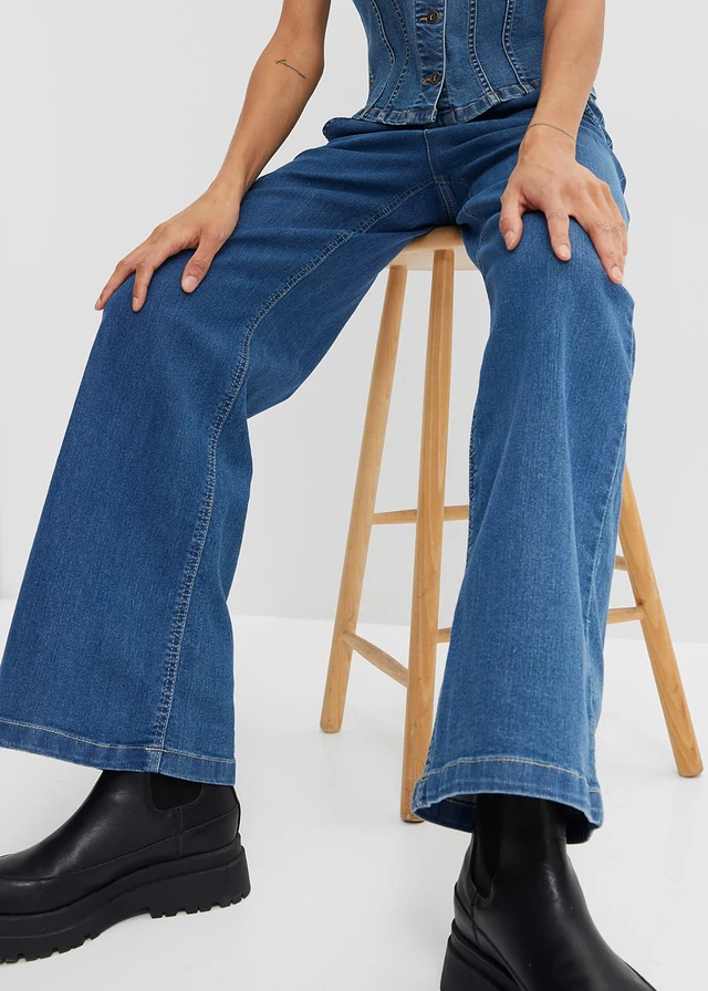 Wide Leg farmer, High Waist, Paperbag • kék denim • bonprix áruház