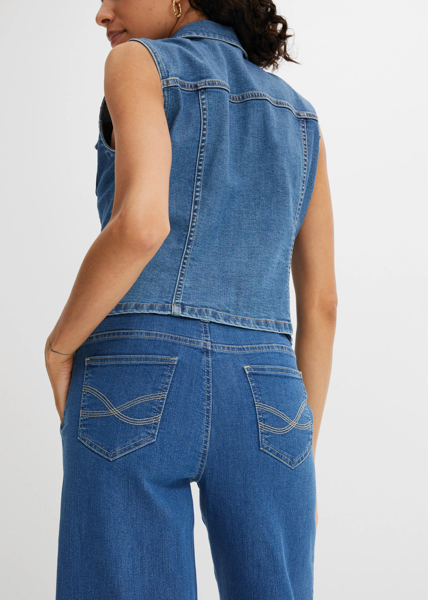 Wide Leg farmer, High Waist, Paperbag • kék denim • bonprix áruház