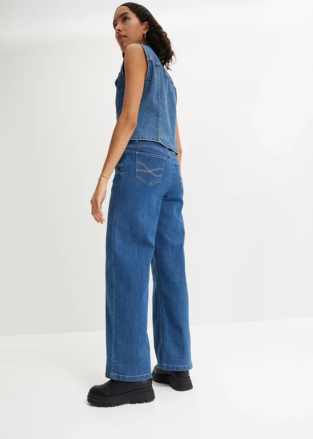 Wide Leg farmer, High Waist, Paperbag • kék denim • bonprix áruház