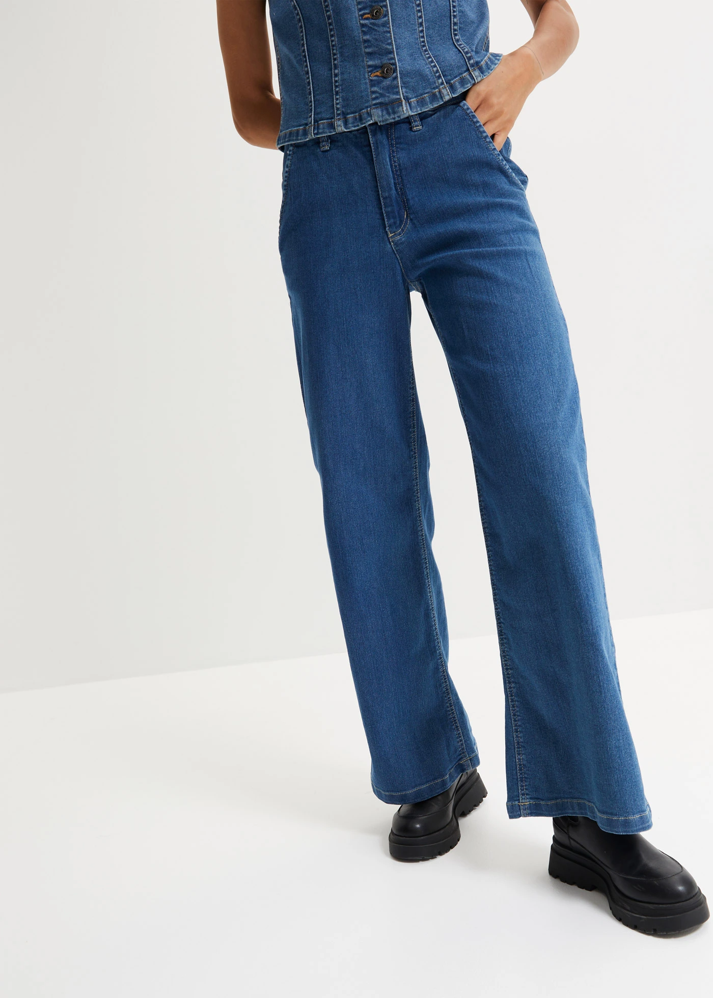 Wide Leg farmer, High Waist, Paperbag • kék denim • bonprix áruház