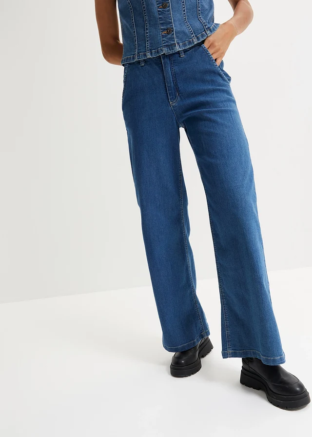 Wide Leg farmer, High Waist, Paperbag • kék denim • bonprix áruház