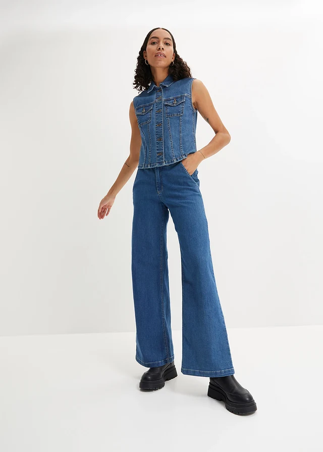 Wide Leg farmer, High Waist, Paperbag • kék denim • bonprix áruház