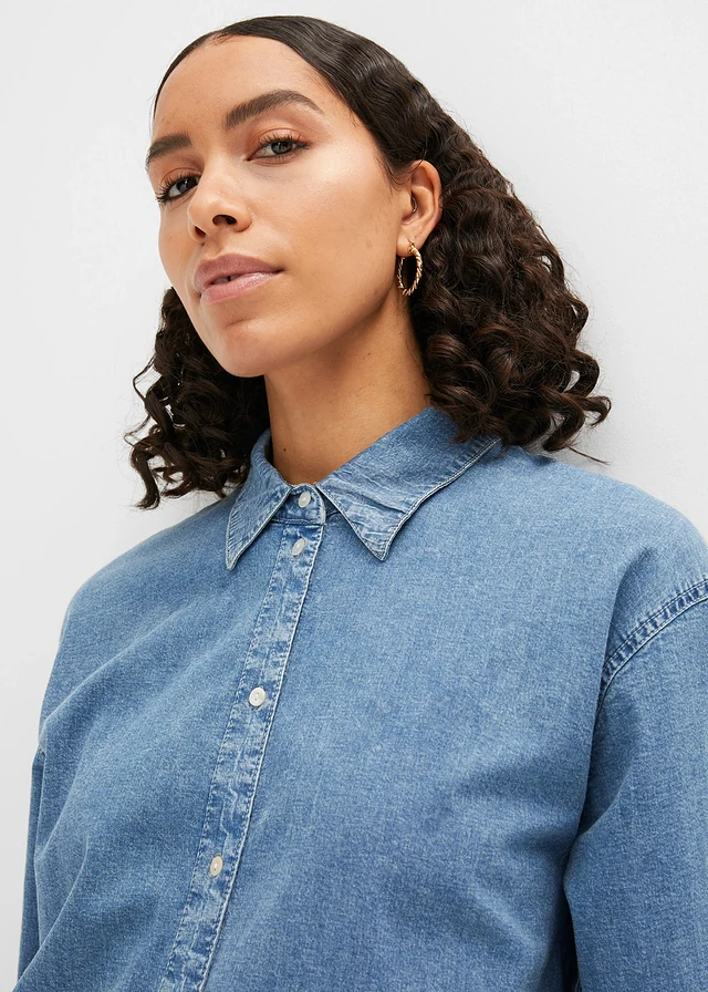 Strečová džínová halenka Oversize • modrý denim • bonprix obchod