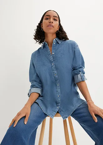 Strečová džínová halenka Oversize • modrý denim • bonprix obchod