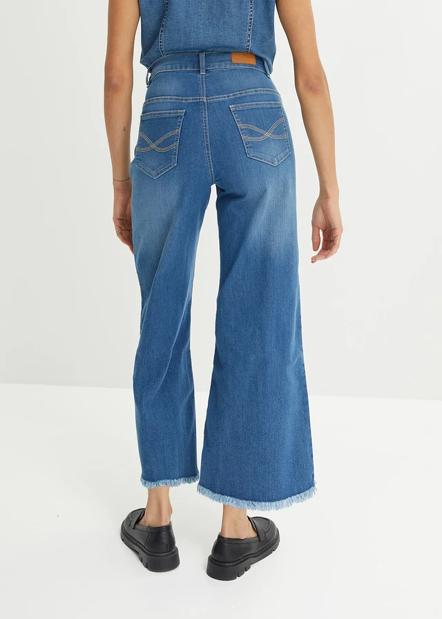Jean large 7/8 extensible, Couleur: bleu denim used