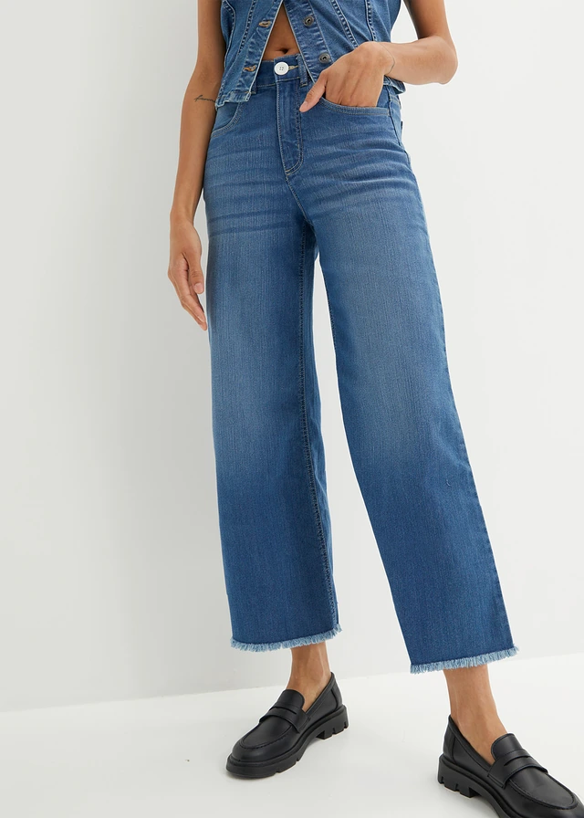 Jean large 7/8 extensible, Couleur: bleu denim used
