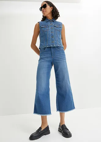 Jean large 7/8 extensible, Couleur: bleu denim used 