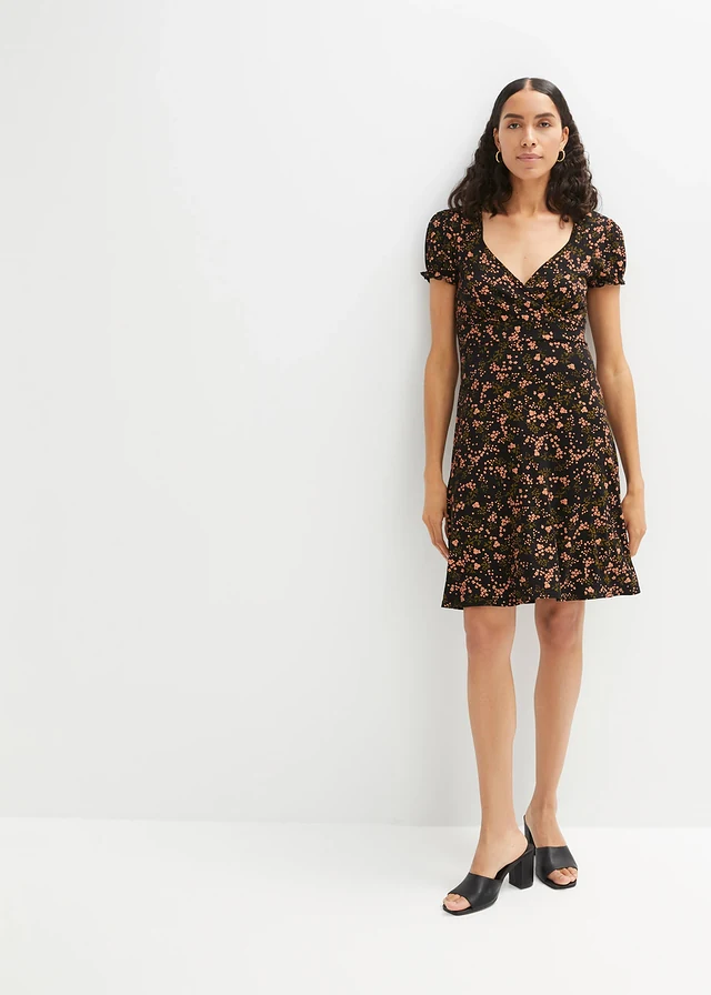 Jersey jurk van viscosemix • zwart gebloemd • product-page.page-title-suffix