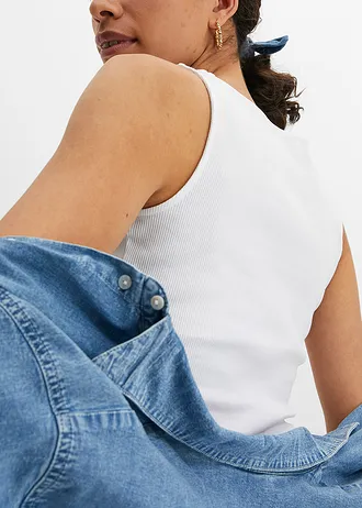 Top w prążek z czystej bawełny organicznej (2 szt.) • czarny+biały • sklep bonprix