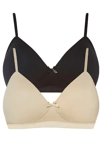 Voorgevormde bh zonder beugels met biologisch katoen (set van 2) • zwart+lichtsand • bonprix online shop
