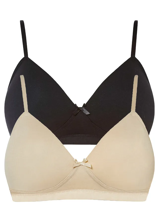 Vystužená podprsenka bez kostíc s bio bavlnou (2 ks v balení) • čierna-svetlopiesková • obchod bonprix