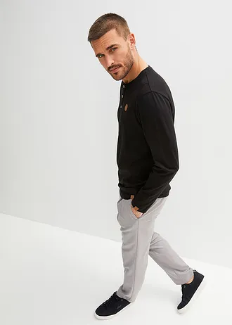 Henley shirt van biologisch katoen (set van 2), lange mouw, Kleur: zwart+olijfgroen