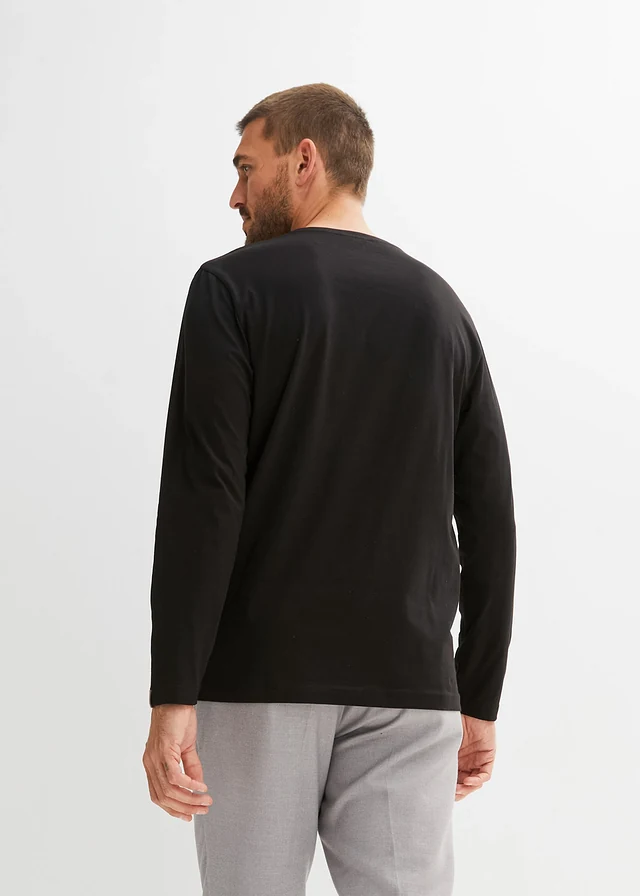 Henley shirt van biologisch katoen (set van 2), lange mouw • zwart+olijfgroen • product-page.page-title-suffix
