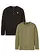 Lot de 2 T-shirts manches longues col tunisien 100% coton, Couleur: noir-olive