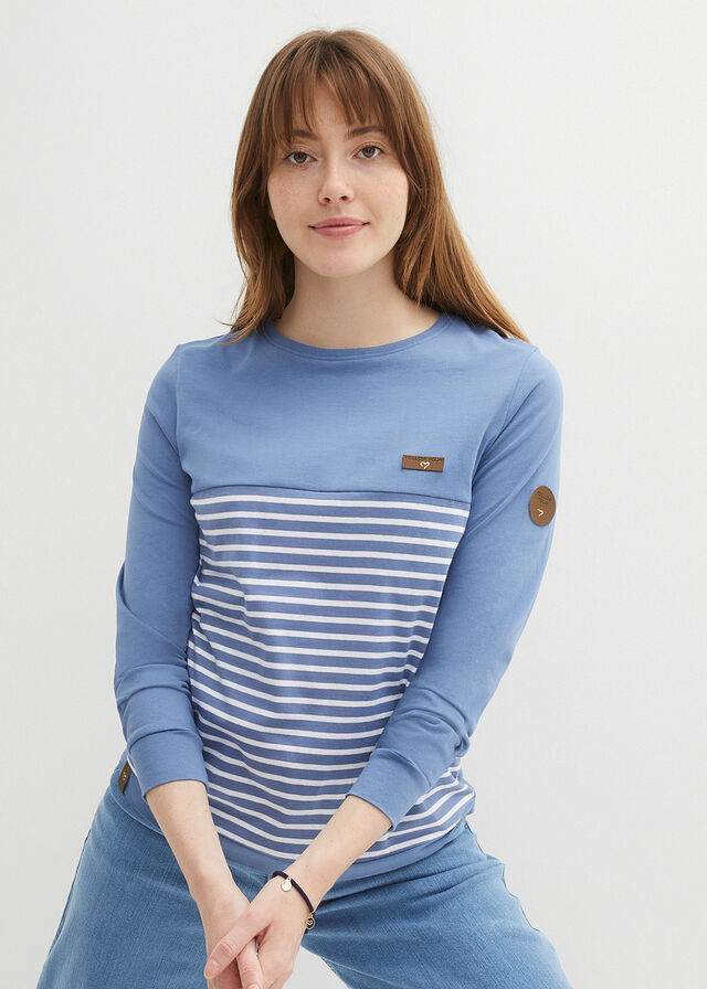 Shirt z długim rękawem w paski, ze zrównoważonej bawełny - Bonprix
