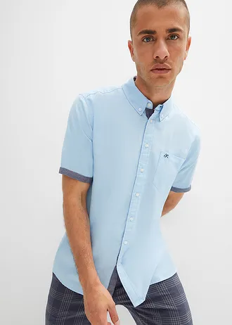 Cămașă Oxford cu mâneci scurte din bumbac 100% • bleu • magazin bonprix