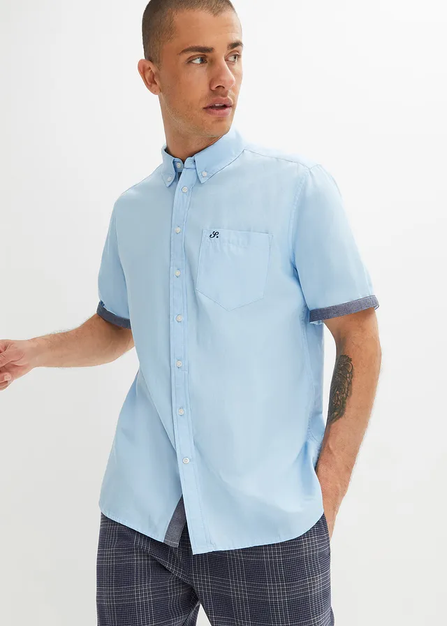 Chemise Oxford manches courtes, 100% coton, Couleur: bleu clair