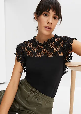 Top à empiècement dentelle • blanc • Boutique bonprix