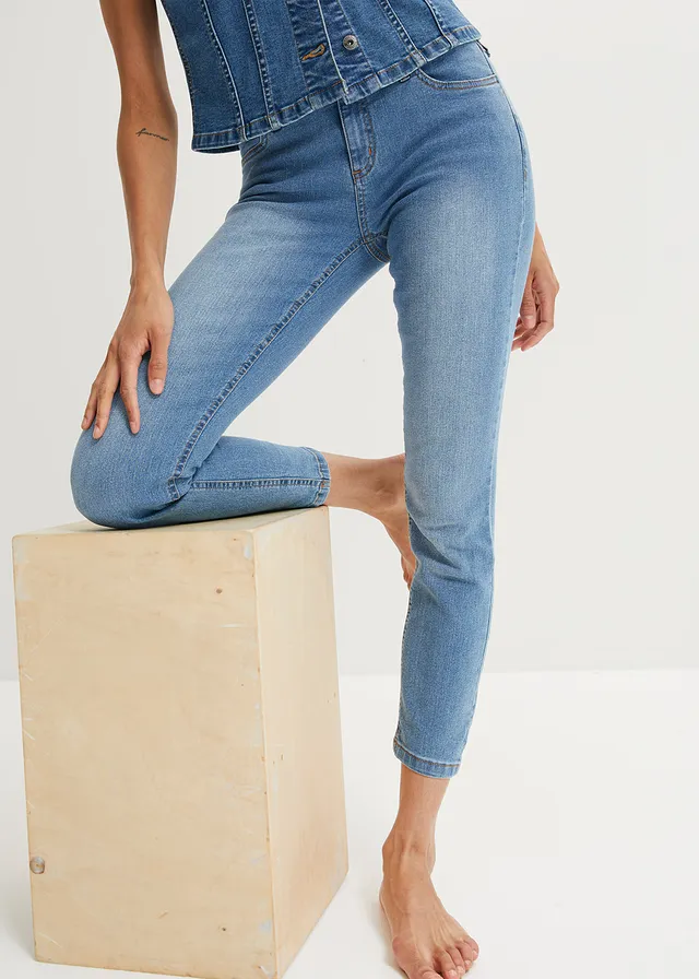 Jean slim taille mi-haute, cropped, Couleur: bleu clair used