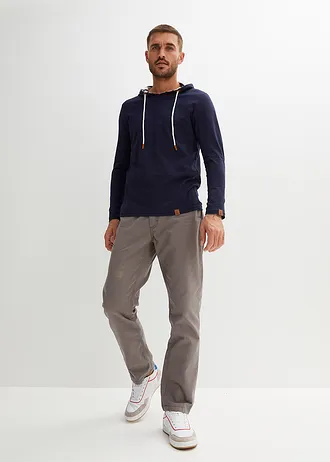 Triko s dlouhým rukávem a kapucí, organická bavlna • tmavě modrá • bonprix obchod